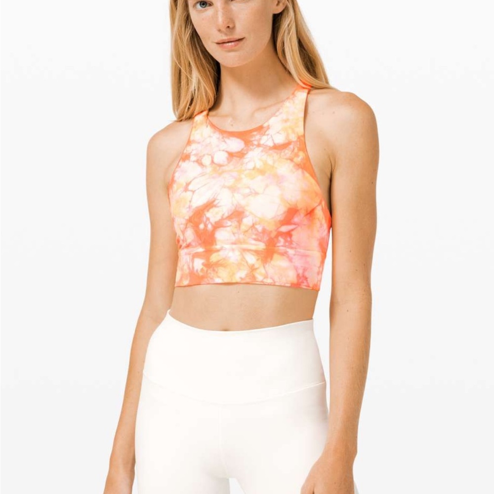 Lululemon Energy Bra High Neck Dual Shibori White Grapefruit Florid Orange